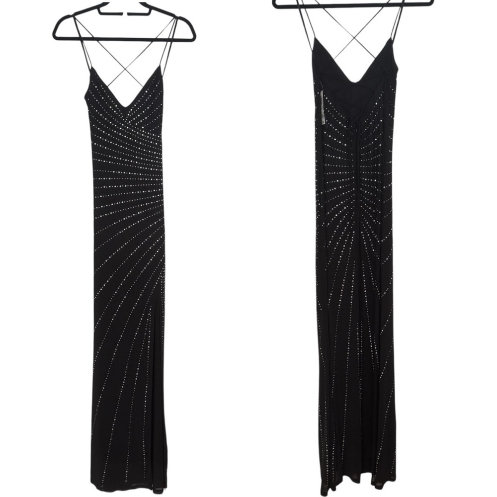NWT City Studio Black Rhinestone Spaghetti Strap Gown